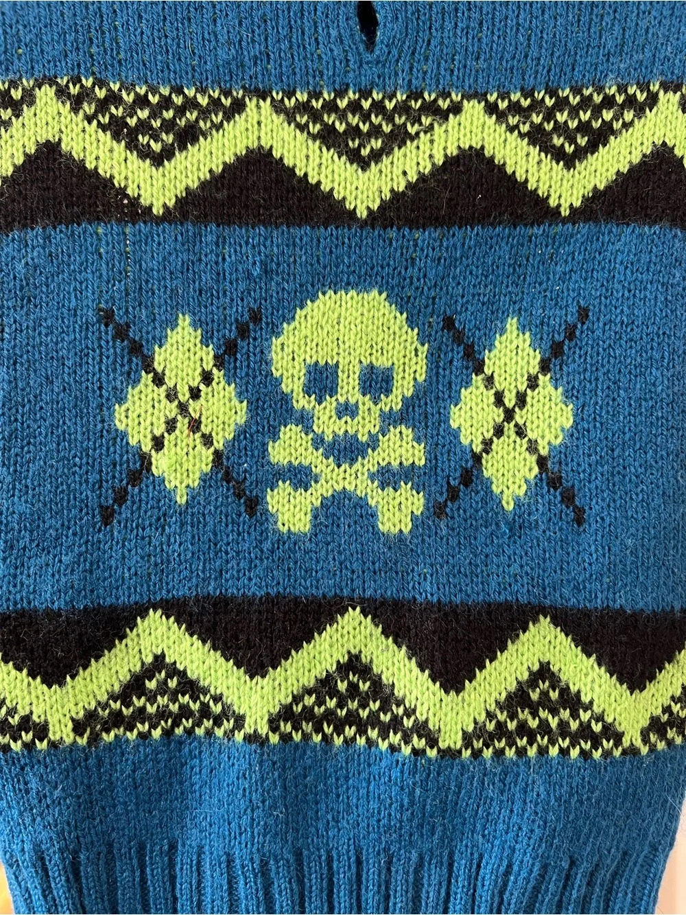 Dog Sweater with Skull and Cross Bones Argyle Patter